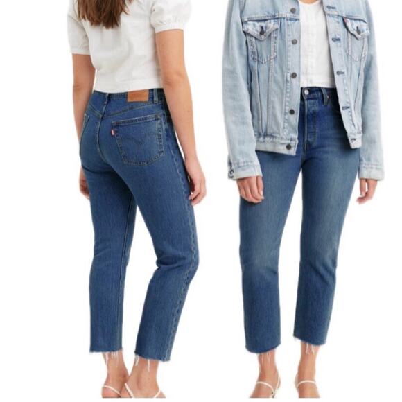 LEVI'S 501 Straight Jean Sz 26 Blue Cropped Classic Frayed Grunge Cowgirl Travel - Picture 1 of 14